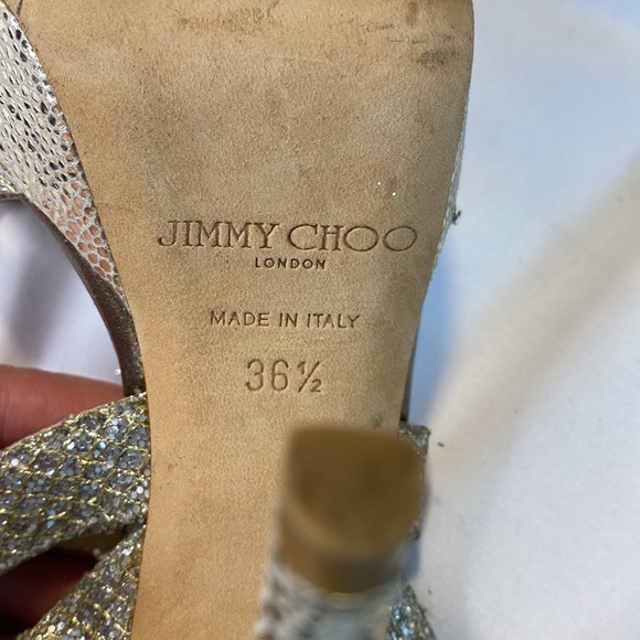 Jimmy Choo Silver Glitter Platform Stiletto Strappy Sandals - Picture 10 of 13